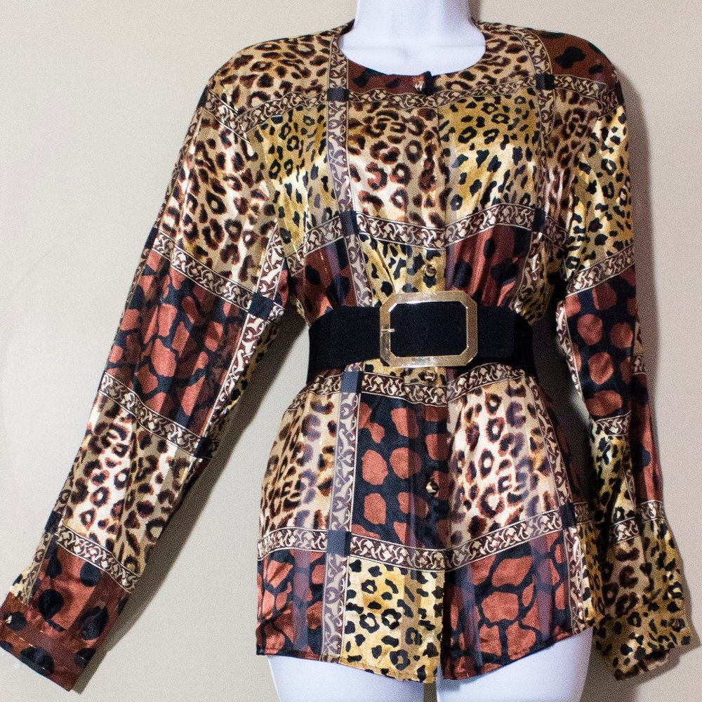 Leopard Button Up Shirt 80s Vintage animal print - Picture 7 of 12